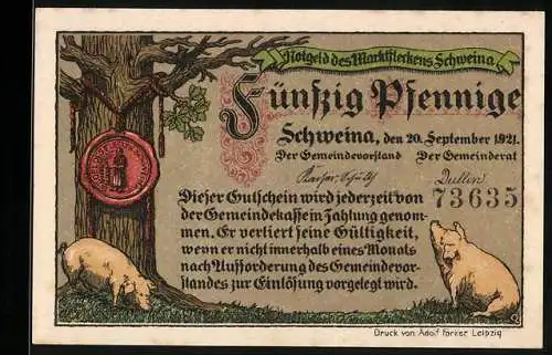 Notgeld Schweina 1921, 50 Pfennig, Tabakpfeifenfabrik