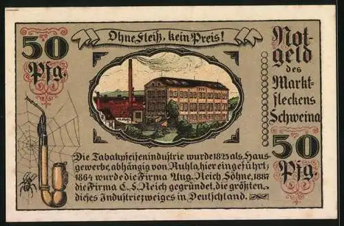Notgeld Schweina 1921, 50 Pfennig, Tabakpfeifenfabrik