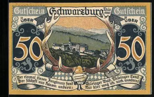 Notgeld Schwarzburg im Schwarzatal 1921, 50 Pfennig, Ortsansicht aus der Vogelschau