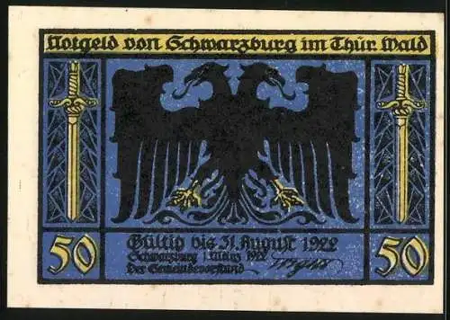 Notgeld Schwarzburg im Thür. Wald 1922, 50 Pfennig, Schloss auf dem Berg