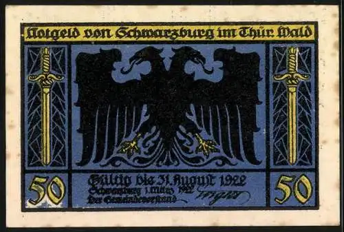 Notgeld Schwarzburg im Thür. Wald 1922, 50 Pfennig, Bewaldeter Hügel