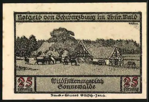 Notgeld Schwarzburg im Thür. Wald 1922, 25 Pfennig, Wildfütterungsplatz Sonnewalde