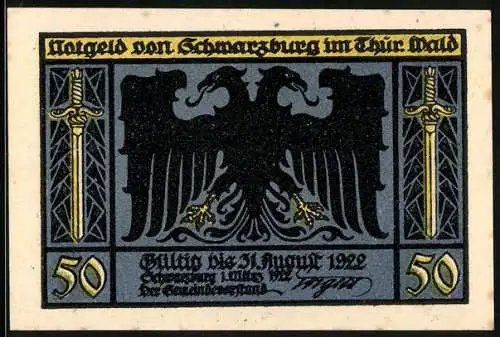 Notgeld Schwarzburg im Thür. Wald 1922, 50 Pfennig, Dunkle Waldszene