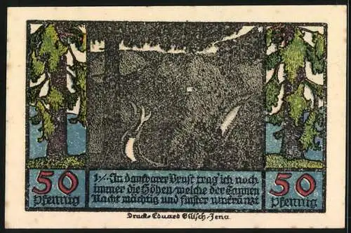 Notgeld Schwarzburg im Thür. Wald 1922, 50 Pfennig, Dunkle Waldszene