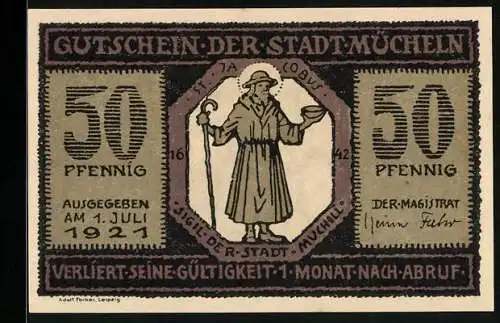 Notgeld Mücheln 1921, 50 Pfennig, Das Rathausportal