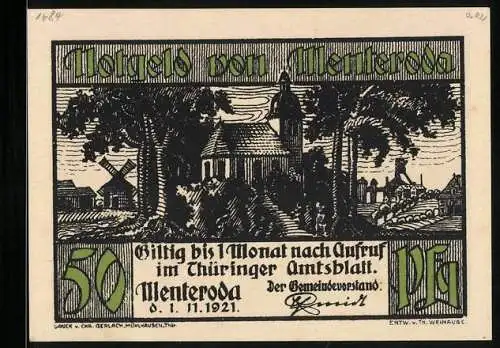 Notgeld Menteroda 1921, 50 Pfennig, Bauer bei der Aussaat