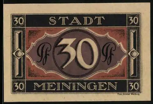 Notgeld Meiningen 1921, 30 Pfennig, Wappen mit Tor und Hahn