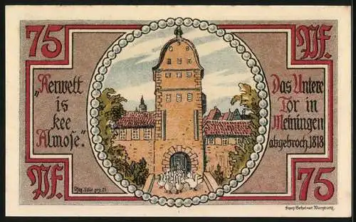 Notgeld Meiningen 1921, 75 Pfennig, Das Untere Tor