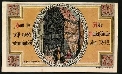 Notgeld Meiningen 1921, 75 Pfennig, Die Alte Marktschule