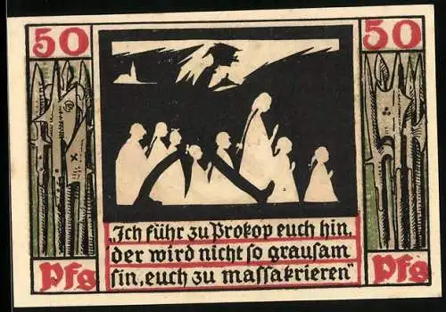 Notgeld Naumburg a. Saale 1920, 50 Pfennig, Lehrer führt Kinder zu Prokop