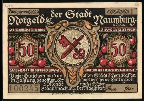 Notgeld Naumburg a. Saale 1920, 50 Pfennig, Kleines Mädchen und der Prokop