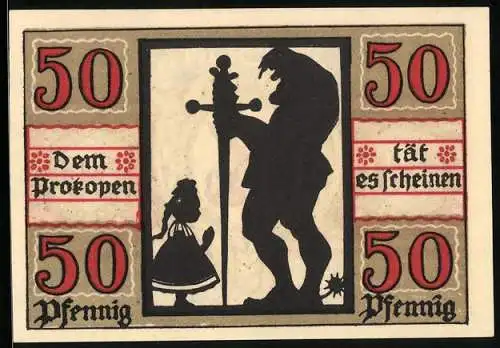 Notgeld Naumburg a. Saale 1920, 50 Pfennig, Kleines Mädchen und der Prokop mit seinem Schwert