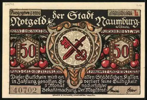 Notgeld Naumburg a. Saale 1920, 50 Pfennig, Prokop führt die Kinder aus der Stadt