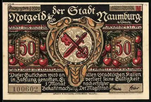 Notgeld Naumburg a. Saale 1920, 50 Pfennig, Fest zu Ehren von Prokop