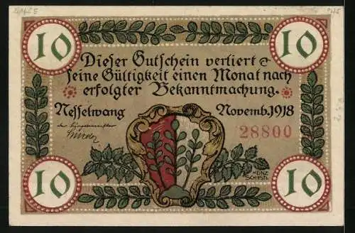 Notgeld Nesselwang 1918, 10 Pfennig, Ansicht der Kirche