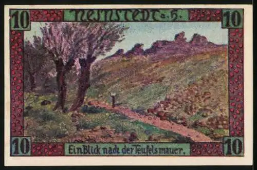 Notgeld Neinstedt 1921, 10 Pfennig, Blick zur Teufelsmauer