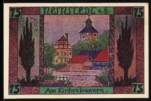 Notgeld Neinstedt 1921, 75 Pfennig, Am Kirchenbrunnen