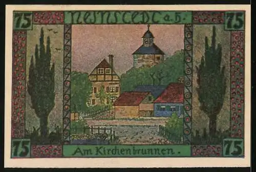 Notgeld Neinstedt 1921, 75 Pfennig, Partie am Kirchenbrunnen