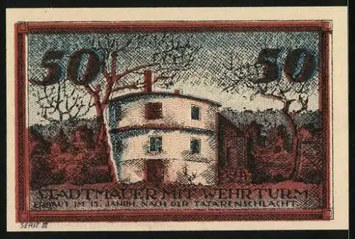 Notgeld Neumarkt 1921, 50 Pfennig, Stadtmauer mit Wehrturm