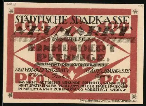 Notgeld Neumarkt 1921, 100 Pfennig, Gasthof zum blauen Stern