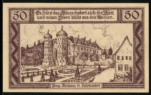 Notgeld Neuhaus a. Elbe 1921, 50 Pfennig, Die Burg im 14. Jahrhundert