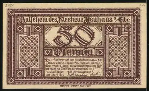 Notgeld Neuhaus a. Elbe 1921, 50 Pfennig, Die Burg im 14. Jahrhundert