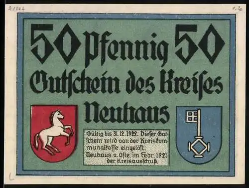 Notgeld Neuhaus 1921, 50 Pfennig, Blick auf die Windmühle