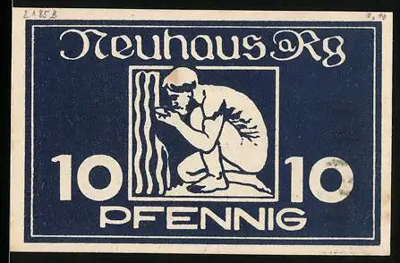 Notgeld Neuhaus a. Rg. 1921, 10 Pfennig, Mann trinkt Wasser von der Quelle