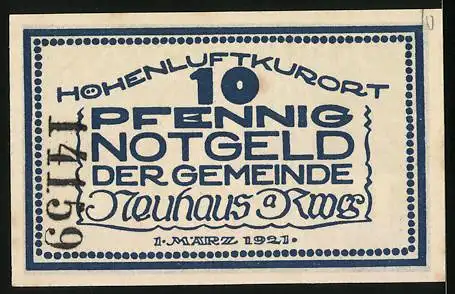 Notgeld Neuhaus a. Rg. 1921, 10 Pfennig, Mann trinkt Wasser von der Quelle