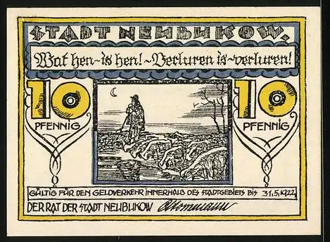 Notgeld Neubukow, 10 Pfennig, Hirte mit seinen Schafen