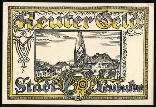 Notgeld Neubukow, 50 Pfennig, Bauer am Ochsenpflug