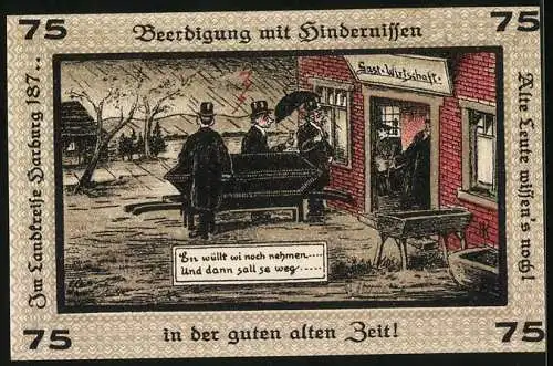 Notgeld Neugraben-Hausbruch 1921, 75 Pfennig, Trauerfeier-Gesellschaft im Gasthaus