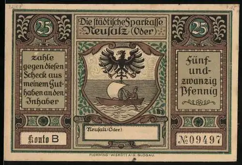 Notgeld Neusalz /Oder, 25 Pfennig, Friedrich der Grosse erhebt Neusalz zur Stadt