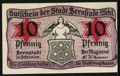 Notgeld Bernstadt i. Schl., 10 Pfennig, Das Rathaus