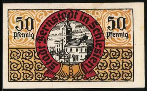 Notgeld Bernstadt i. Schl., 50 Pfennig, Das Rathaus
