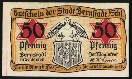 Notgeld Bernstadt i. Schl., 50 Pfennig, Das Rathaus