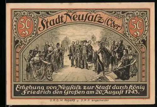 Notgeld Neusalz /Oder, 50 Pfennig, Erhebung von Neusalz zur Stadt durch Friedrich den Grossen