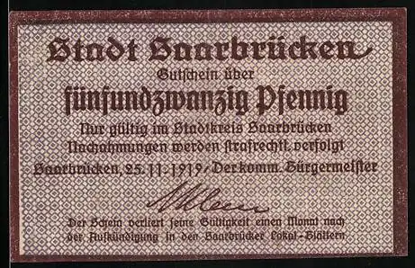 Notgeld Saarbrücken 1919, 25 Pfennig, Der Rathausturm