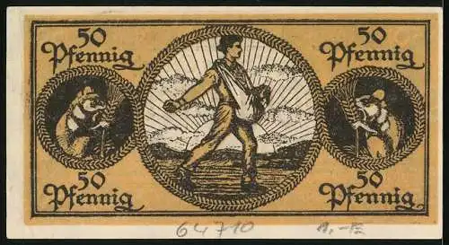 Notgeld Erbach i. Odw. 1918, 50 Pfennig, Bauer bei der Aussaat