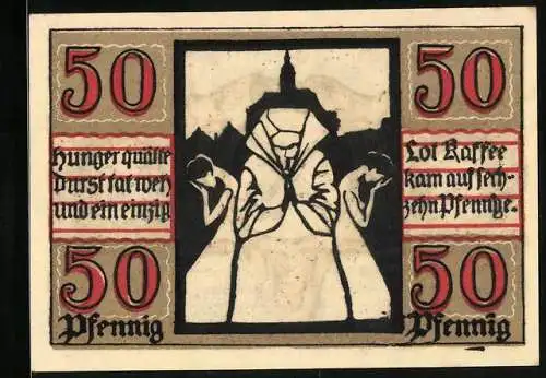 Notgeld Naumburg a. Saale 1920, 50 Pfennig, Nonne betet für Hungerleidende