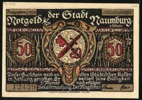 Notgeld Naumburg a. Saale 1920, 50 Pfennig, Nonne betet für Hungerleidende