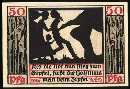 Notgeld Naumburg a. Saale 1920, 50 Pfennig, Bürger fassen die Hoffnung beim Zipfel
