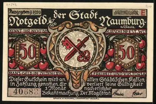 Notgeld Naumburg a. Saale 1920, 50 Pfennig, Bürger fassen die Hoffnung beim Zipfel