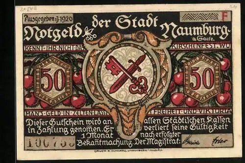 Notgeld Naumburg a. Saale 1920, 50 Pfennig, Lehrer denkt an die Kinder