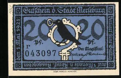 Notgeld Merseburg 1921, 20 Pfennig, Bürgermeister am alten Rathaus