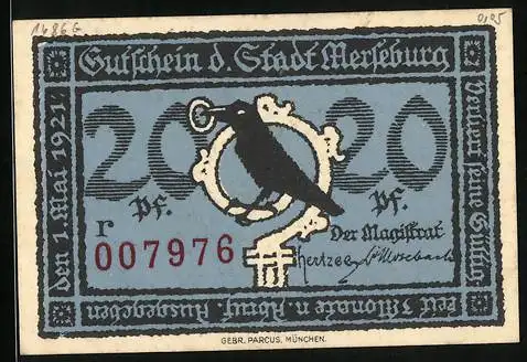Notgeld Merseburg 1921, 20 Pfennig, Der Bürgermeister am alten Rathaus
