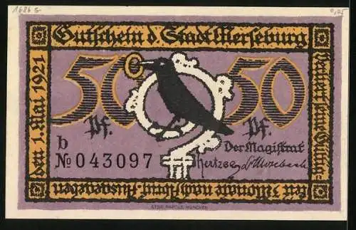 Notgeld Merseburg 1921, 50 Pfennig, Flussbrücke und Schloss