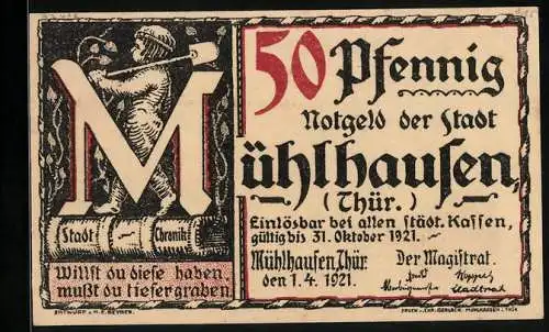 Notgeld Mühlhausen /Thür. 1921, 50 Pfennig, Bachs eigenhändiges Gesuch, 1708