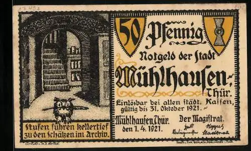 Notgeld Mühlhausen /Thür. 1921, 50 Pfennig, Wallensteins Schutzbrief, 1625