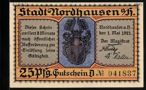 Notgeld Nordhausen a. H. 1921, 25 Pfennig, Drei Herren beim Dinner